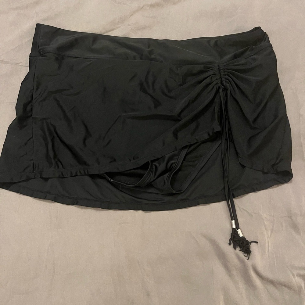Collections by Catalina Black Side Cinched Swim Skirt Plus Size 2X 18W-20W